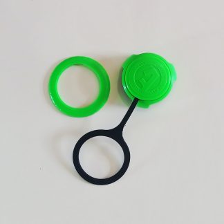 Green Max Flow valve cap and securing ring set for inflatable kite valve – top view